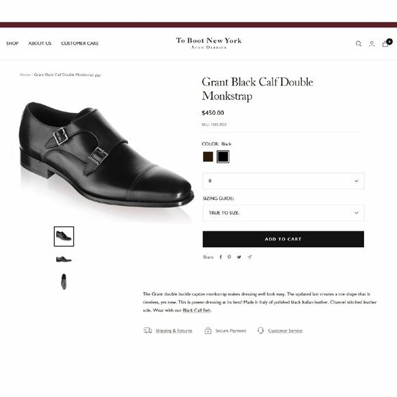 $450 Saks 5th Avenue TO BOOT NEW YORK 10 M Italian Monkstrap * add $15 new Trees